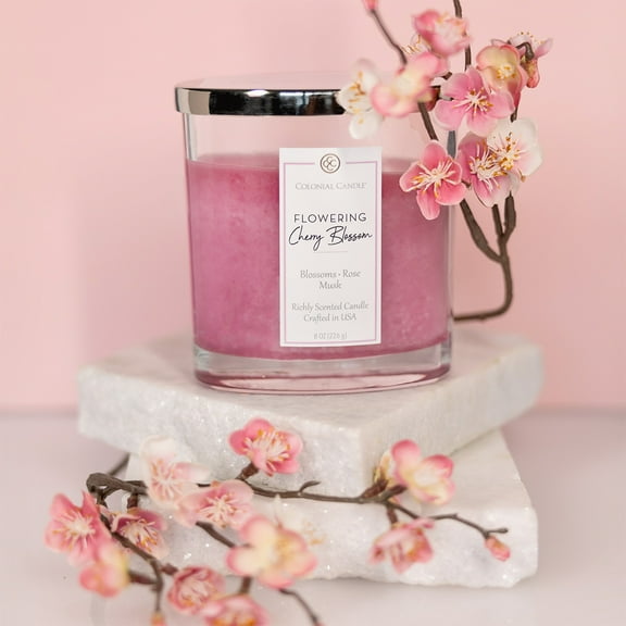 Colonial Candle Flowering Cherry Blossom Signature Oval Candle, 2 Wick, 8 oz, 35 Hours Burn, Floral