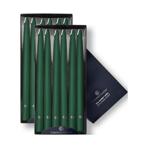 Colonial Candle Handipt Unscented Taper Candle Evergreen, 12 inch, 10 Hours Burn, Pack of 12
