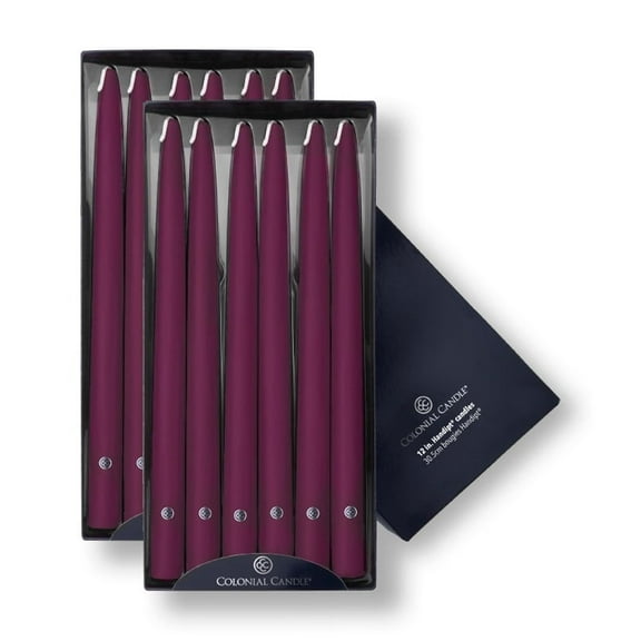 Colonial Candle Handipt Unscented Taper Candle Mulberry, 12 inch, 10 Hours Burn, Pack of 12