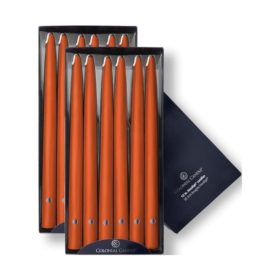 Colonial Candle Handipt Unscented Taper Candle Pumpkin, Dripless, 12 inch, 10 Hours Burn, Pack of 12