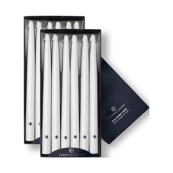 Colonial Candle Handipt Unscented Taper Candle White, Dripless, 12 inch, 10 Hours Burn, Pack of 12