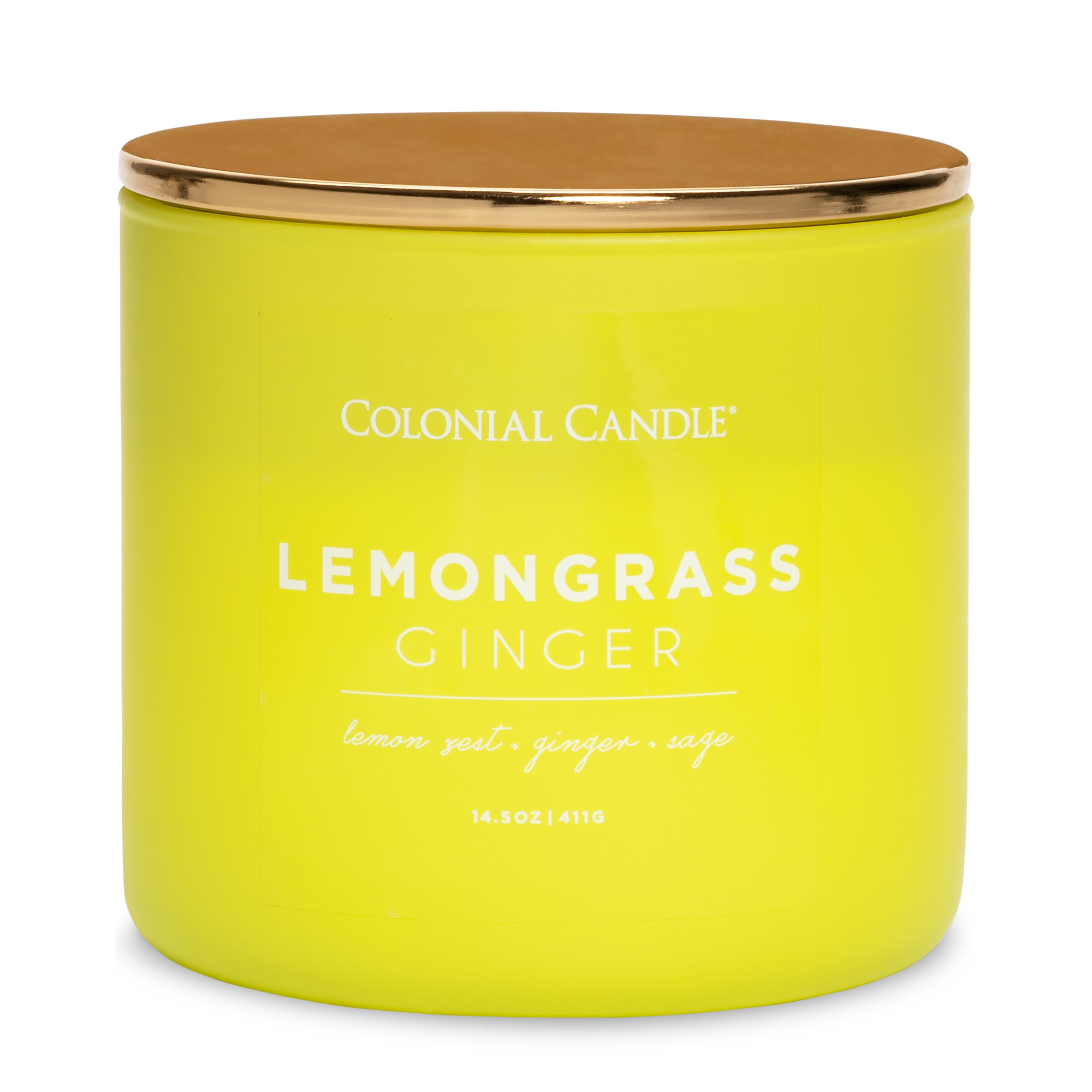 Colonial Candle Lemongrass Ginger 14.5 oz 3 Wick Candle, Yellow