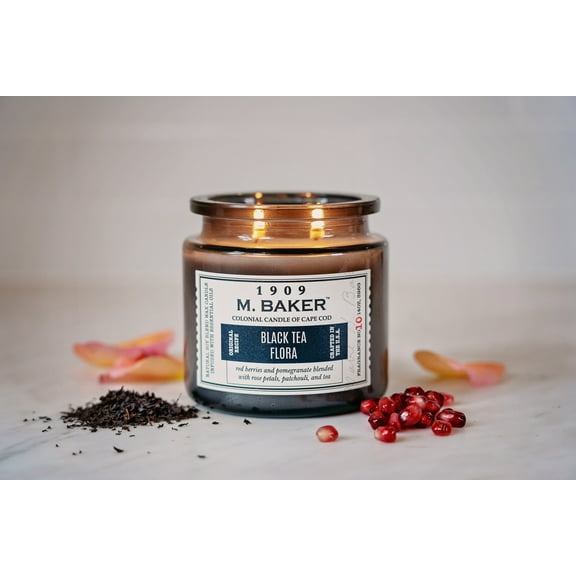 Colonial Candle M Baker Black Tea Flora Scented Jar Candle, 2 Wick, 14 oz, 60 Hours Burn, Floral