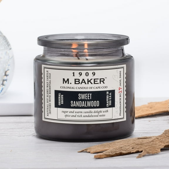 Colonial Candle M Baker Sweet Sandalwood Jar Candle, 2 Wick, 14 oz, 60 Hours Burn, Woody & Earthy