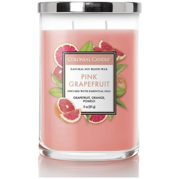 Colonial Candle Classic Pink Grapefruit Scented Jar Candle, 2 Wick, 11 oz, 80 Hours Burn, Fruity