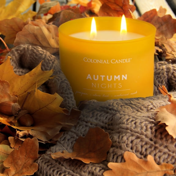 Colonial Candle Pop of Color Autumn Nights Jar Candle, 3 Wick, 14.5 oz, 80 Hours Burn, Warm & Spicy