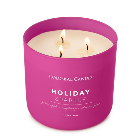 Colonial Candle Pop of Color 3-Wick 14.5oz Scented Jar Candle, Holiday Sparkle, Sweet