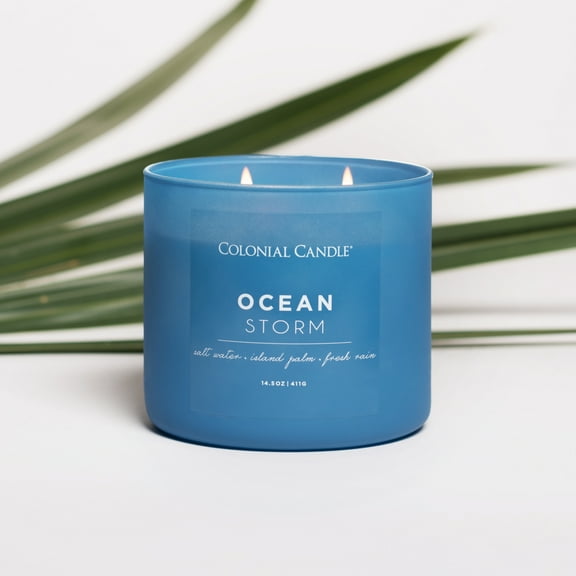 Colonial Candle Pop of Color Ocean Storm Scented Jar Candle, 3 Wick, 14.5 oz, 80 Hours Burn, Water