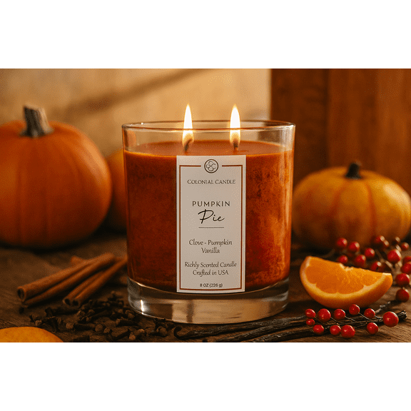 Colonial Candle Pumpkin Pie Signature Oval Jar Candle, 2 Wick, 8 oz, 35 Hours Burn, Warm & Spicy