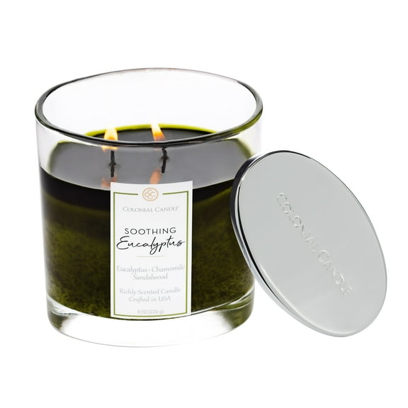 Colonial Candle Soothing Eucalyptus Signature Oval Candle, 2 Wick, 8 oz, 35 Hours Burn, Warn & Spicy