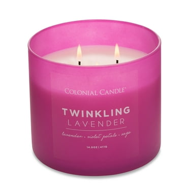 Colonial Candle Pop of Color Twinkling Lavender Jar Candle, 3 Wick, 14.5 oz, 80 Hours Burn, Floral