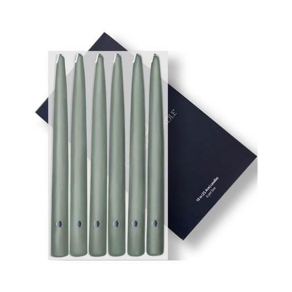 Colonial Candle Handipt Unscented Taper Candle Colonial Green, 10 inch, 8 Hours Burn, Pack of 6