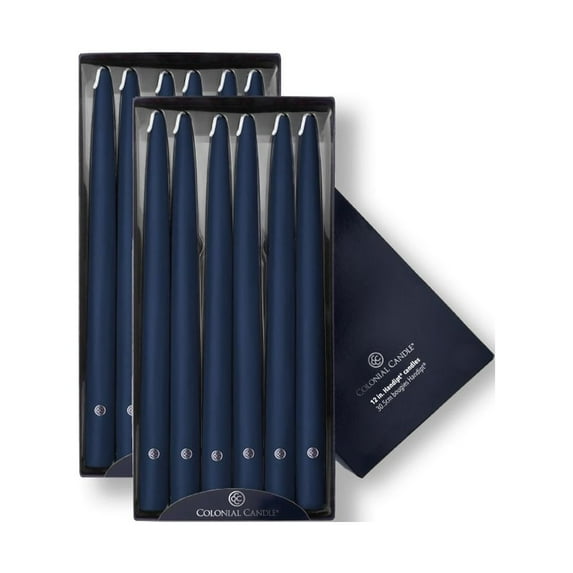 Colonial Candle Handipt Unscented Taper Candle Indigo, Dripless, 12 inch, 10 Hours Burn, Pack of 12