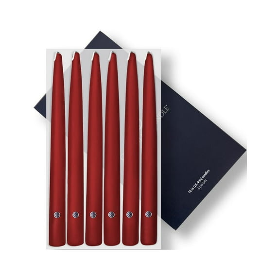Colonial Candle Handipt Unscented Taper Candle Red, Dripless, 10 inch, 8 Hours Burn, Pack of 6