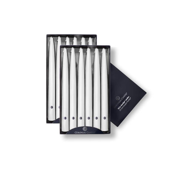 Colonial Candle Handipt Unscented Taper Candle White, Dripless, 10 inch, 8 Hours Burn, Pack of 12