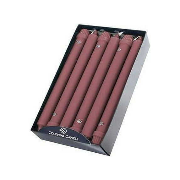 Colonial Candle Unscented Taper Candles, Rose Mauve Red, 10 inch - Pack of 12, Dripless Taper Candle with Premium Cotton Wick and Clean Burn for Parties, Weddings, and Holiday Dinners