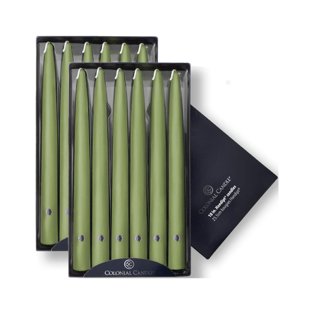 Colonial Candle Unscented Taper Candles, Willow Green , 10 inch Pack