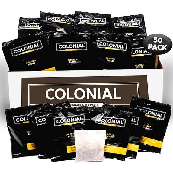 Colonial Coffee Roasters In-Room Hotel Ground Coffee Filter Portion Packs, Dark Roast, 0.50 Ounce (Pack of 50), Use with 4-Cup Drip Coffee Machine