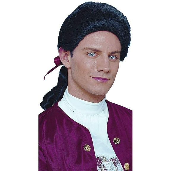 Colonial Duke Men's Costume Wig with Red Bow