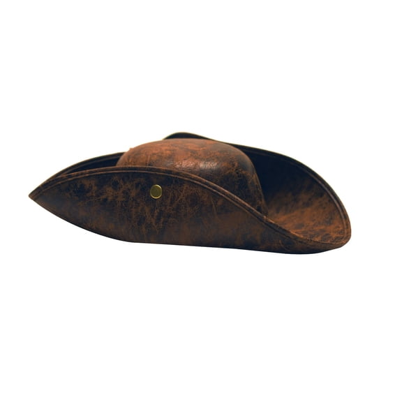 Colonial Era Brown Faux Leather Tricorn Hat Pirate Halloween Party Costume Accessory