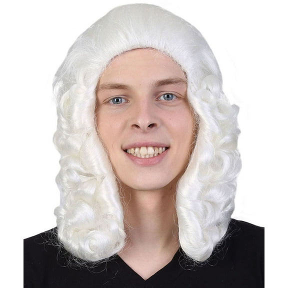 Colonial Judge Mens White Wig | Cosplay Halloween Wig | Premium Breathable Capless Cap