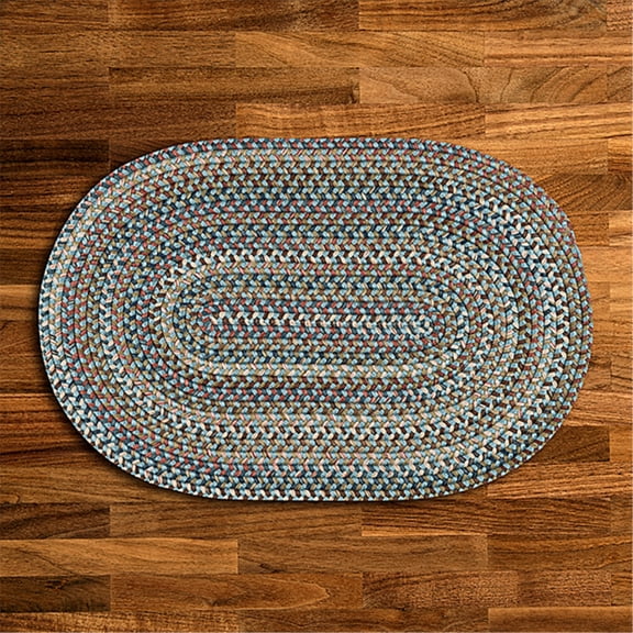 Colonial Mills 10' x 13' Blue, Red and Brown Reversible Oval Handcrafted Area Throw Rug