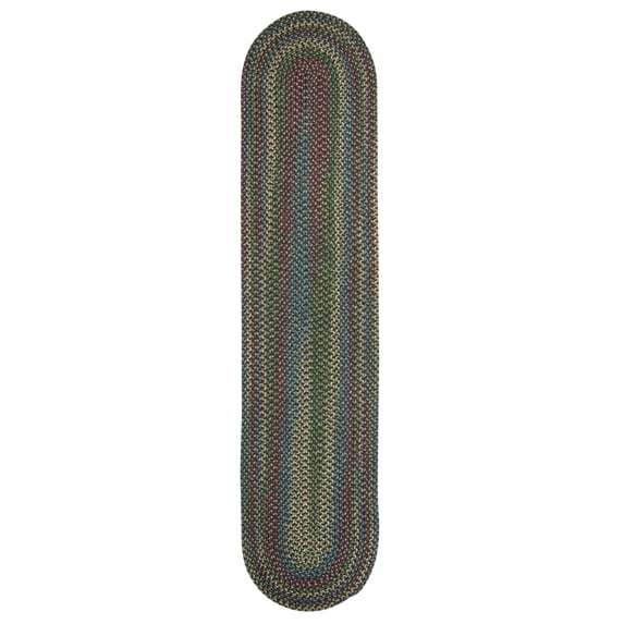 Colonial Mills 2.5' x 8' Green and Blue Variegated Braid Handmade Reversible Oval Area Throw Rug