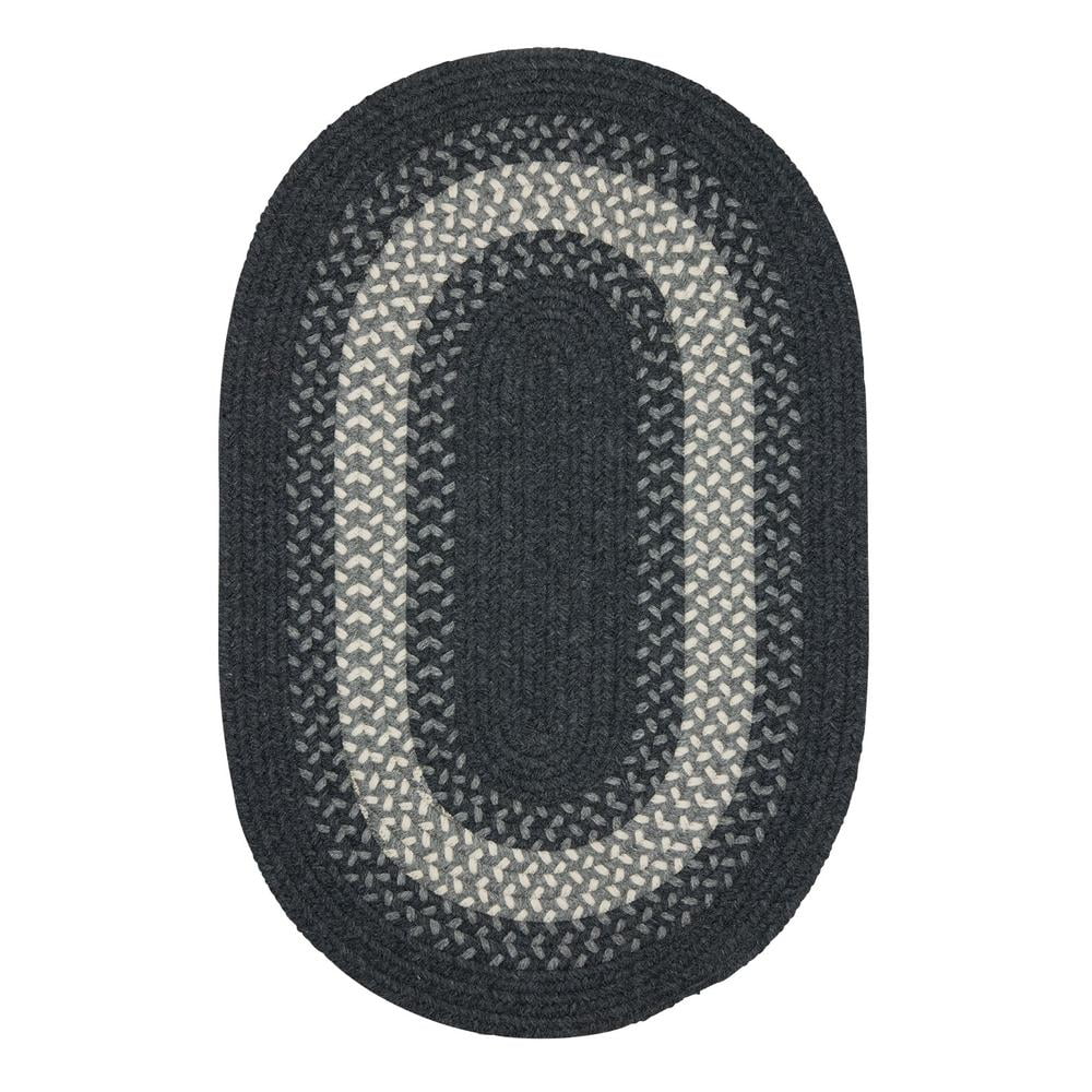 Charcoal Gray Oval Braided Wool-Blend Runner Rug 2'x6'