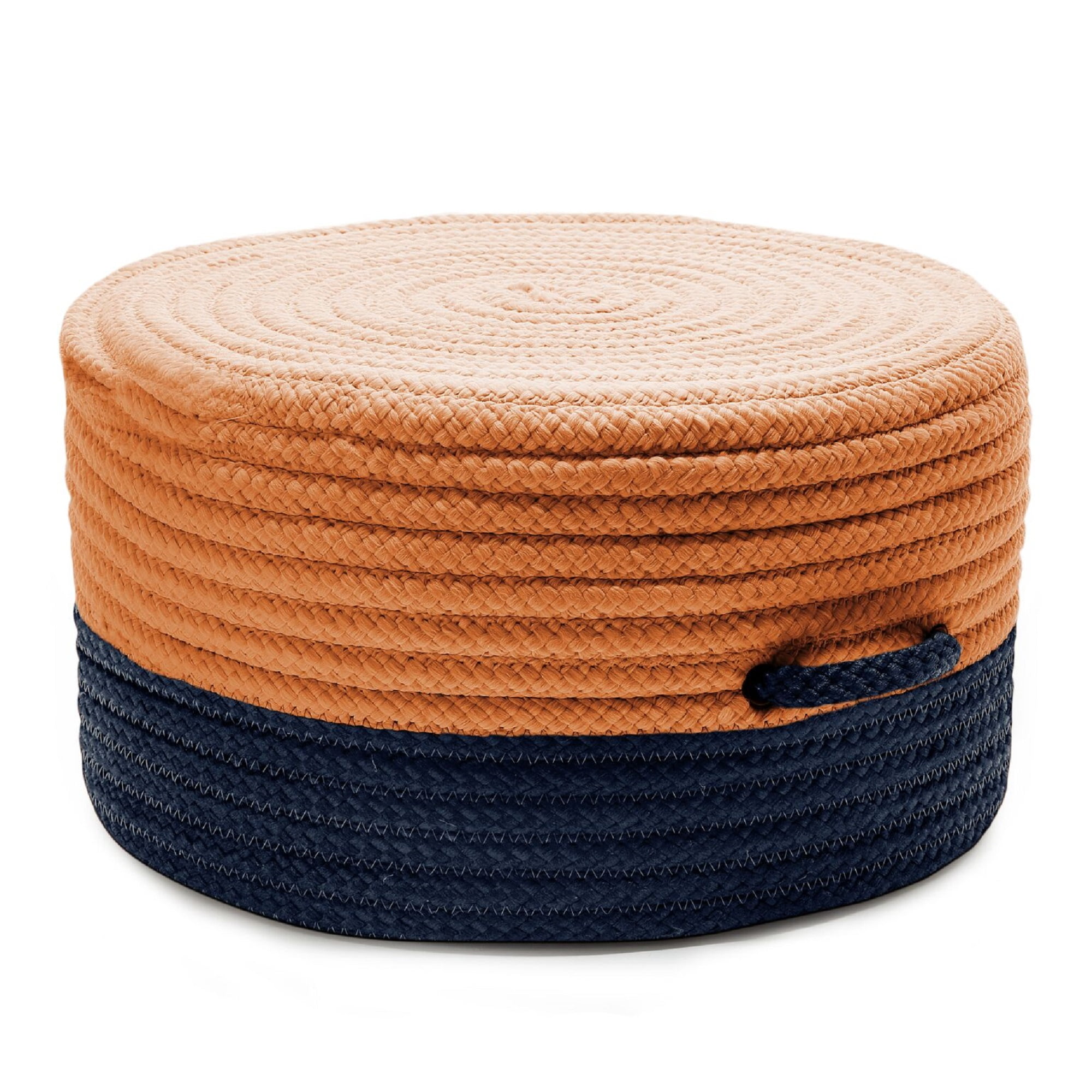 Handmade 20" Orange and Navy Round Pouf Ottoman