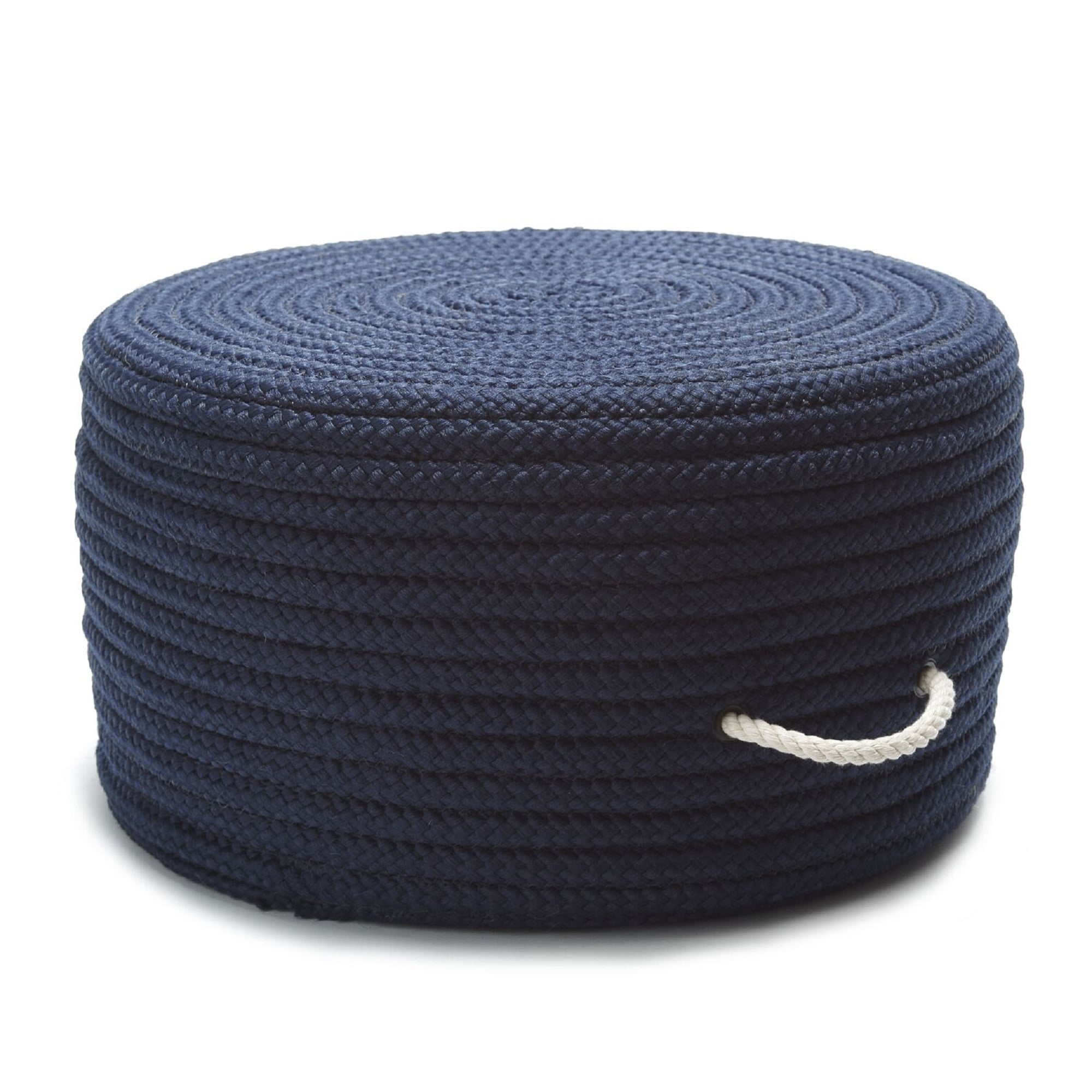 Navy Woven Round Pouf 21"x21"x12"