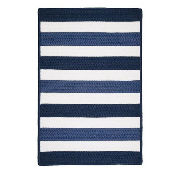 Colonial Mills 3' Blue and White Handmade Square Striped Area Throw Rug