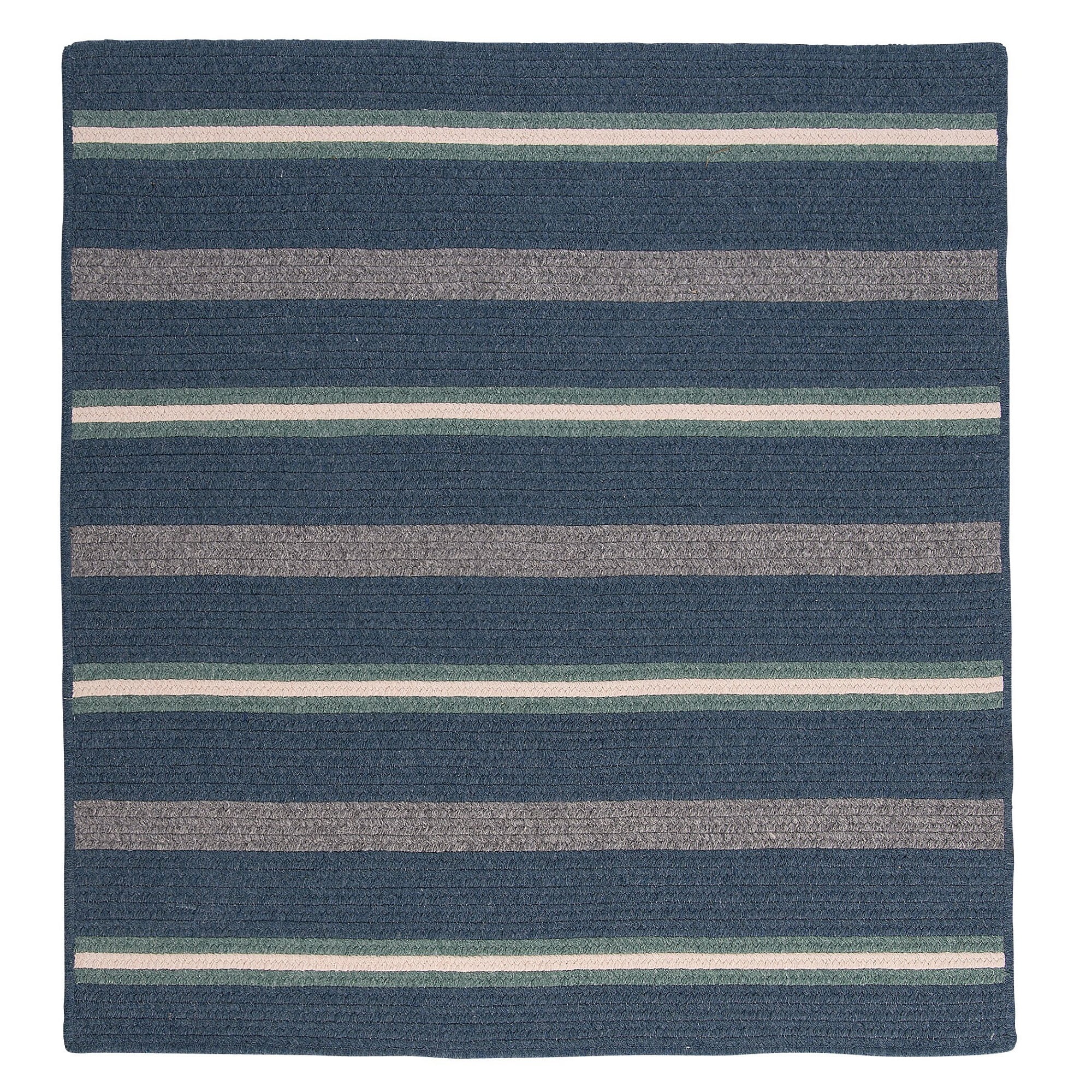 Salisbury Square 6ft Blue Stripe Braided Wool Blend Rug