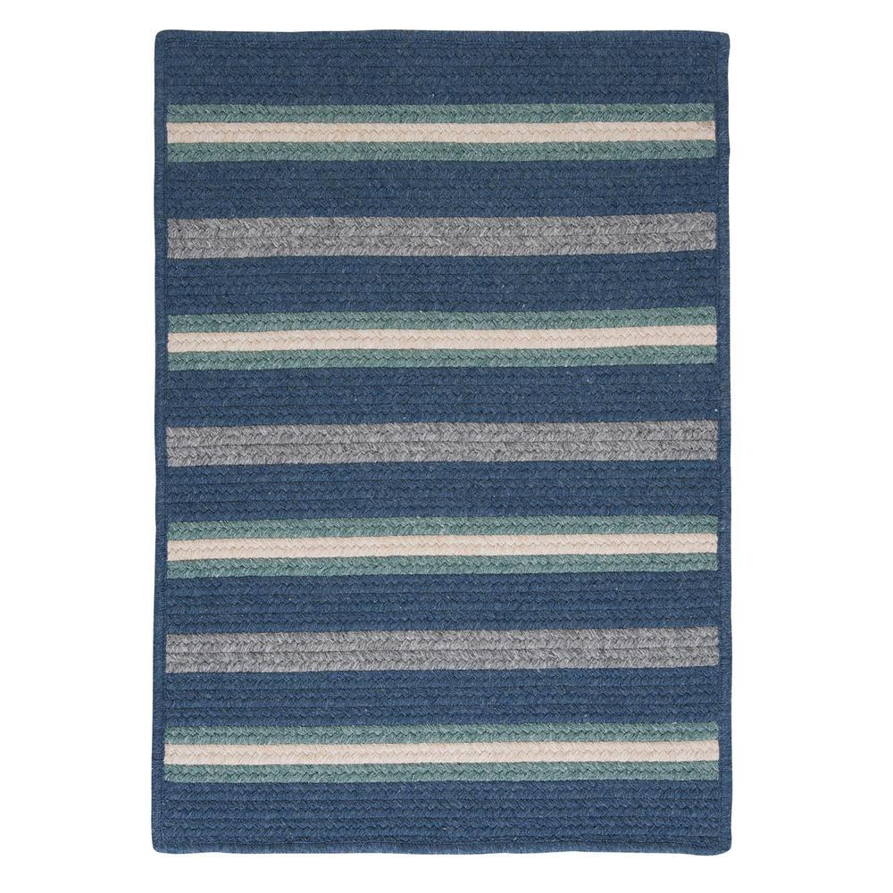 Salisbury Square 6ft Blue Stripe Braided Wool Blend Rug