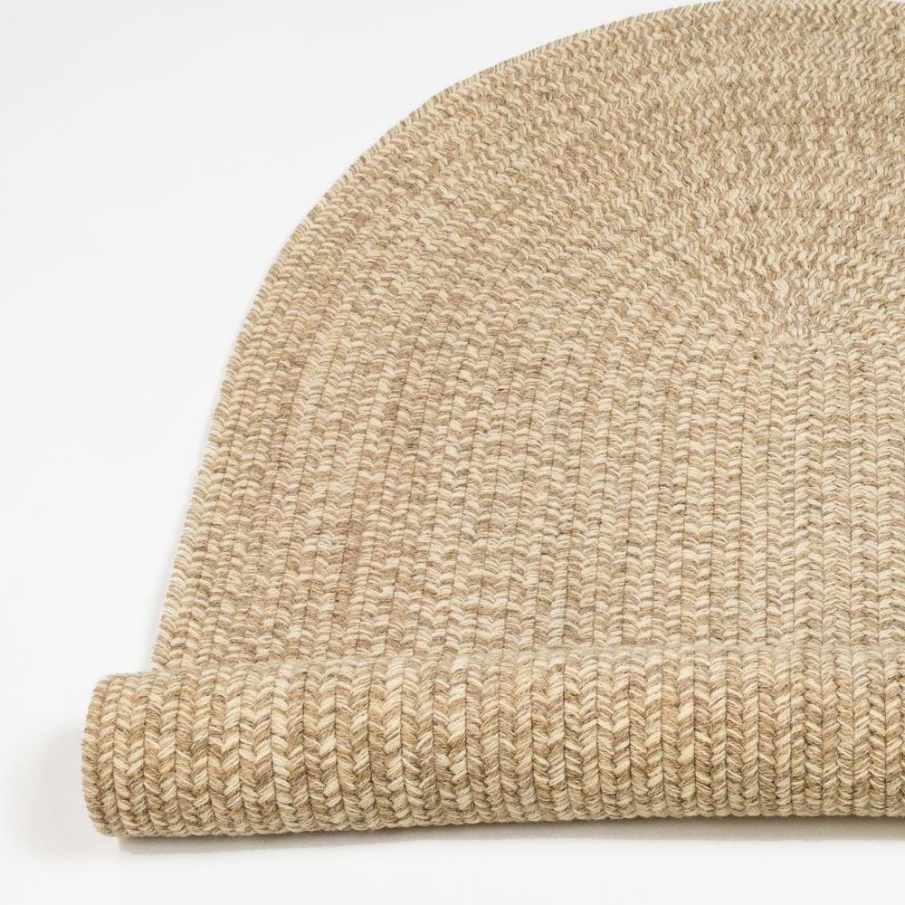 Beige Oval Braided Wool 8' x 10' Reversible Rug