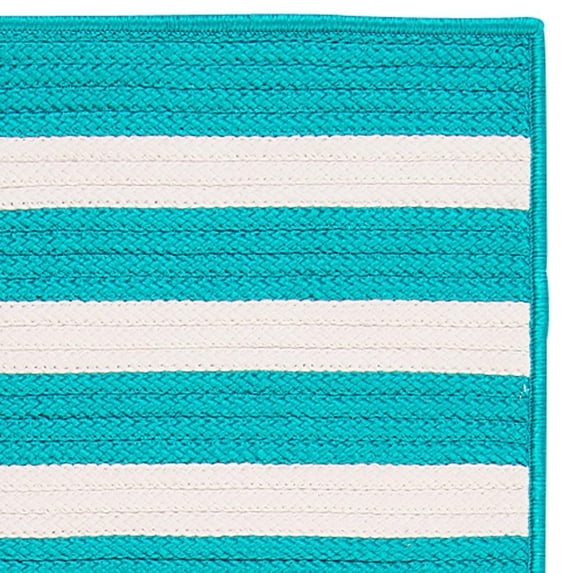 Colonial Mills 2.5' x 7' Aqua Blue and White Striped Rectangular Outdoor Area Throw Rug Runner