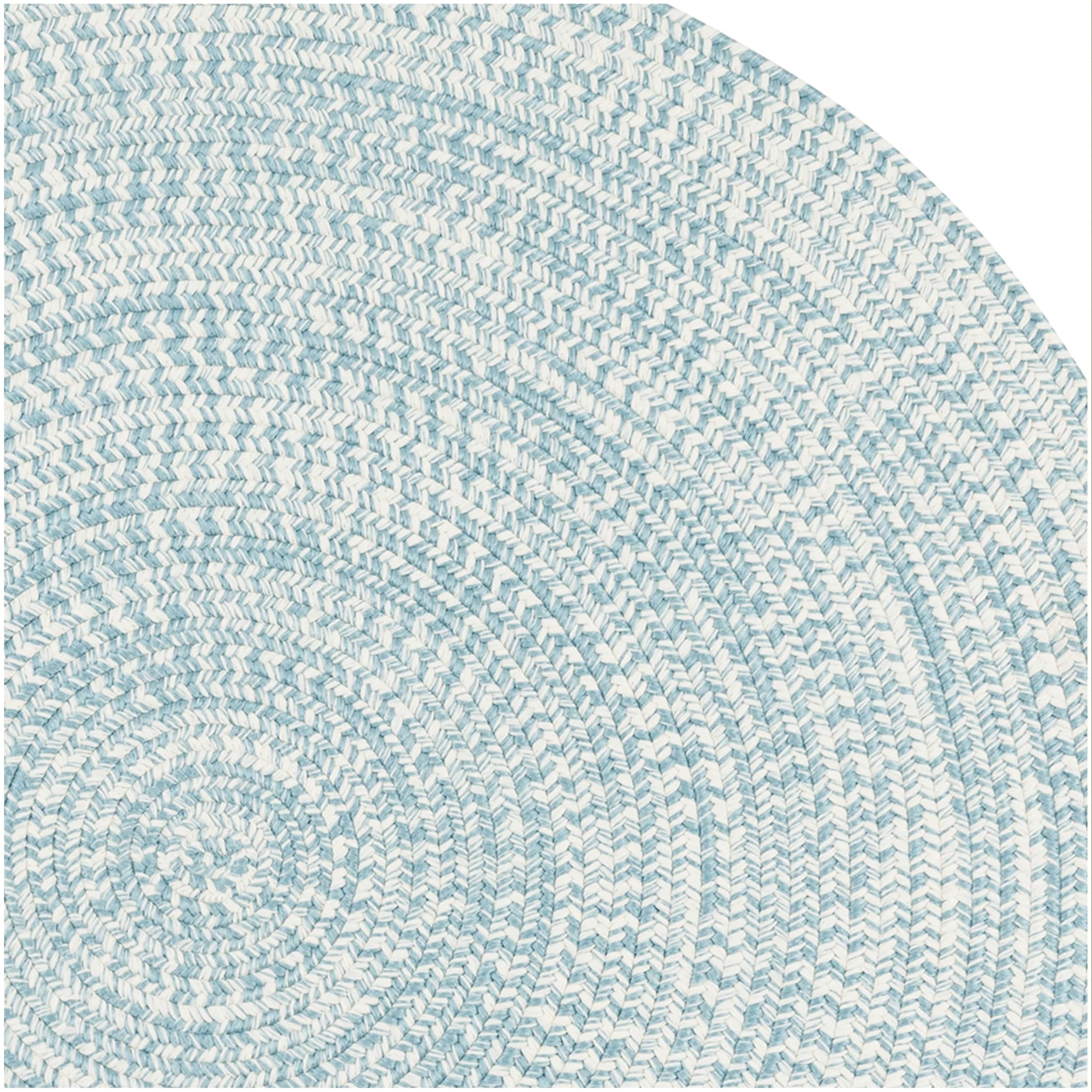 Sky Blue and White Braided Round Reversible Synthetic Rug, 6' x 6'