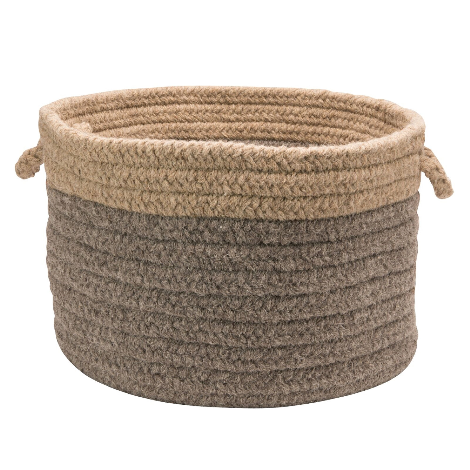 Dark Gray and Beige Wool Braided Storage Basket