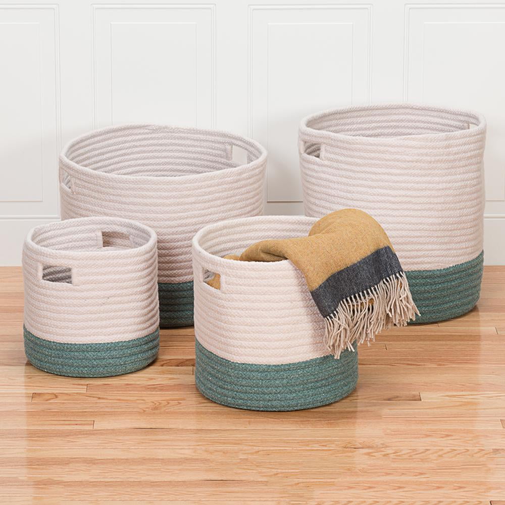 Teal Round Wool-Blend Storage Basket with Cutout Handles - 20"x16"