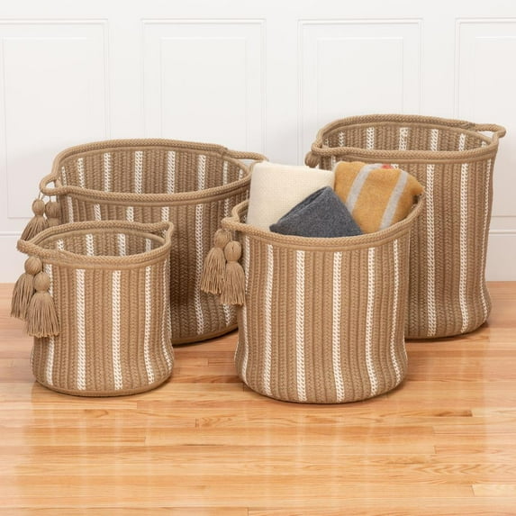 Colonial Mills Dublin Indoor/Outdoor Basket - Taupe & White 12"x12"x12"