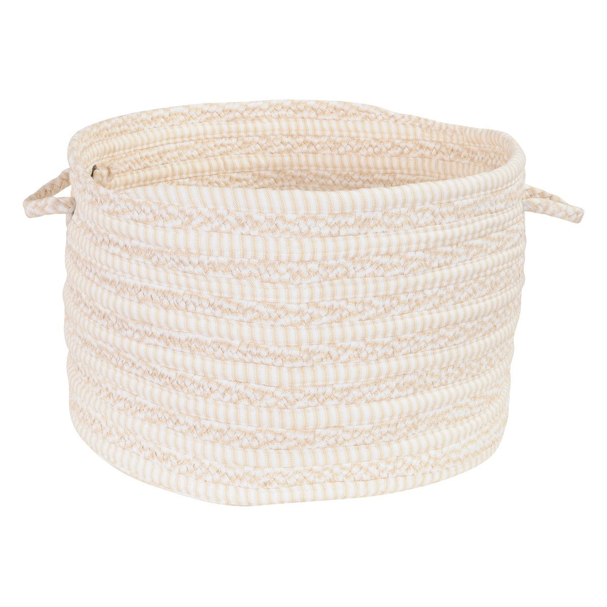 Natural Beige Round Fabric Storage Basket with Handles