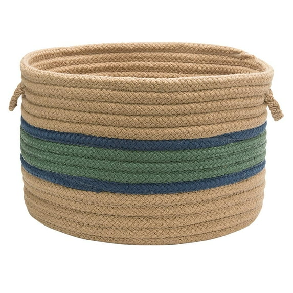 Colonial Mills 24" Sage green, Neutral Brown and Midnight Blue Round Handmade Braided Basket