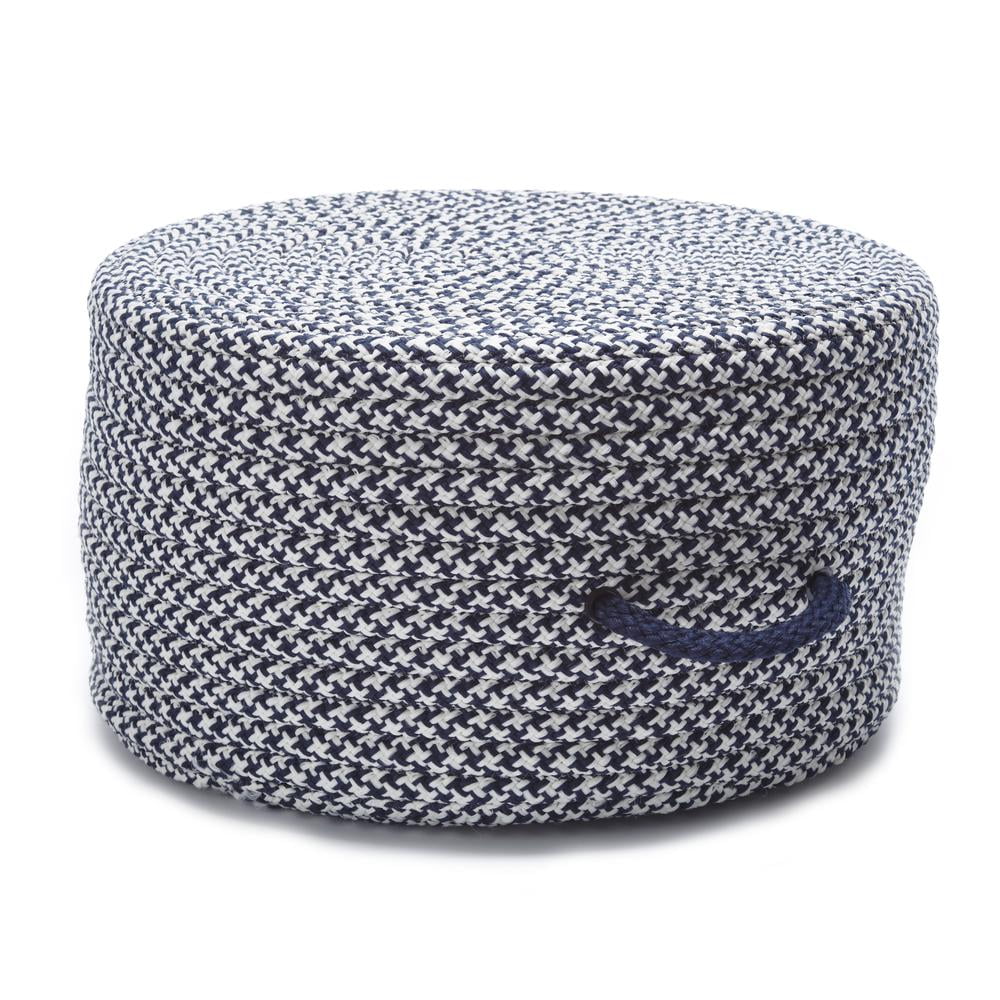 Navy Houndstooth Textured Round Pouf Ottoman 21"x21"x12"