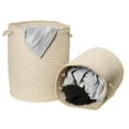 thumbnail image 1 of Colonial Mills Natural Houndstooth Woven Braided Wool Hamper, 15"x15"x18", Beige, 1 of 3