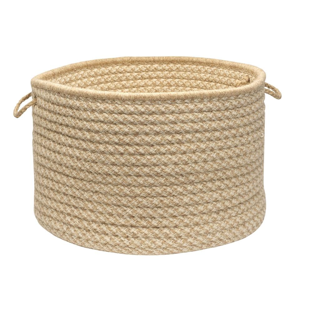 Beige Round Wool Storage Basket with Handles