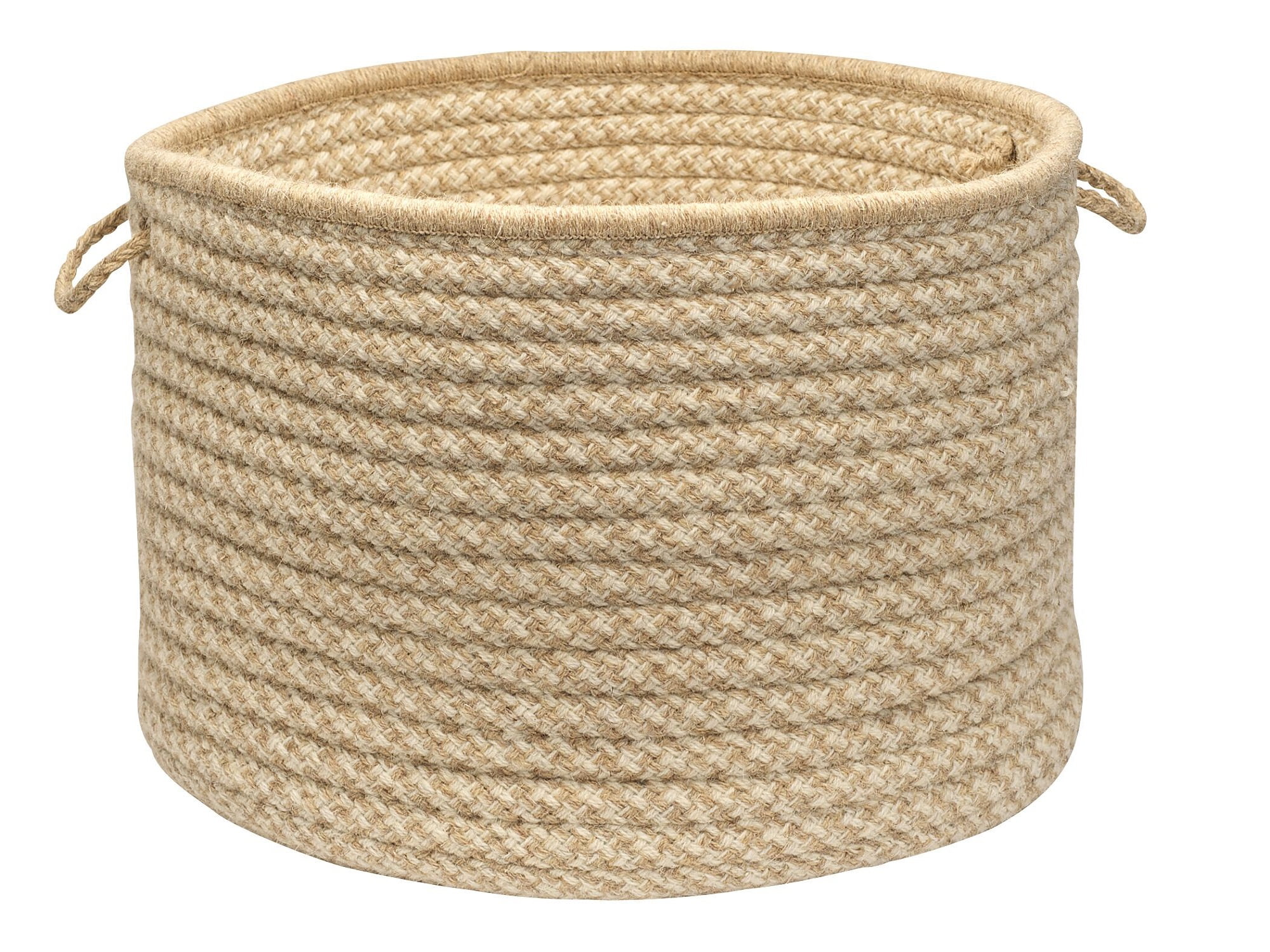 Beige Round Wool Storage Basket with Handles