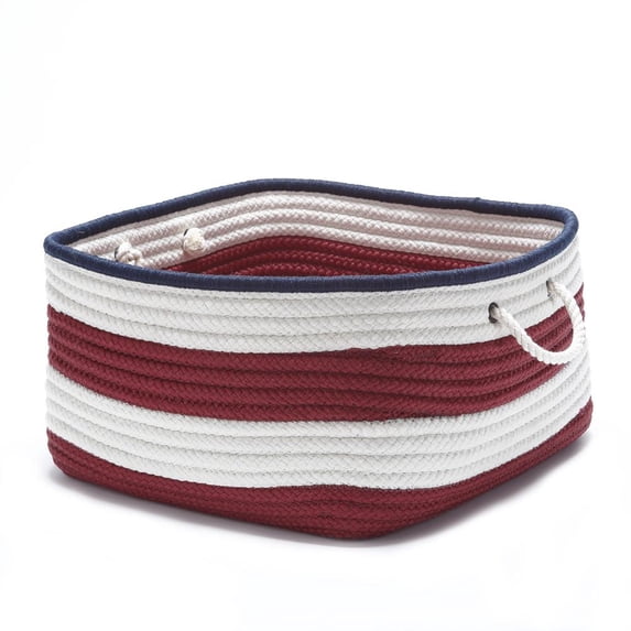 AU21A018X018S Nautical Stripe Basket- Red & Navy 18"x18"x12" Basket, 100% Polypropylene - Square .