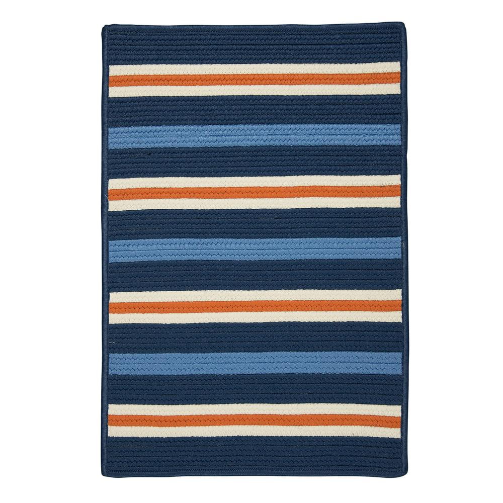 Set Sail Blue and Orange Stripe Braided 3'x5' Synthetic Rug