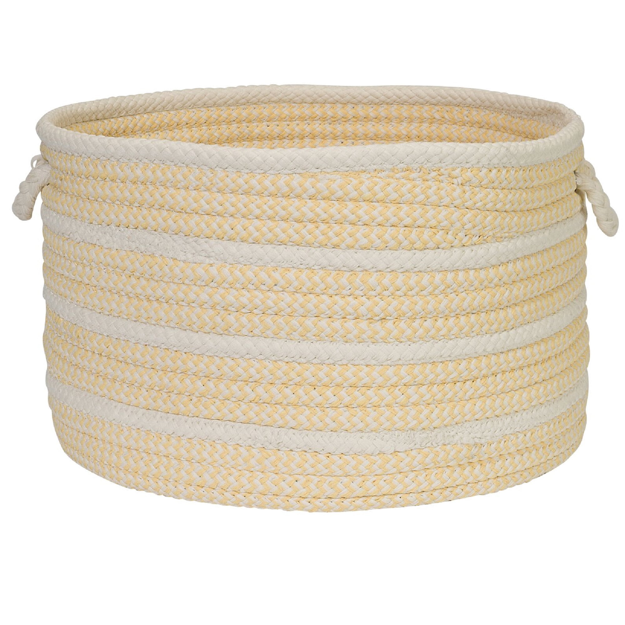Pale Banana and White Braided Polypropylene Round Storage Basket