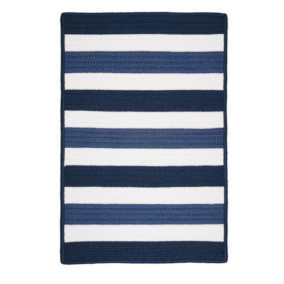 Colonial Mills 3' Blue and White Handmade Square Striped Area Throw Rug