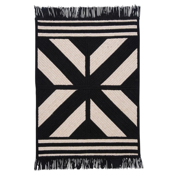 2' x 8' Black and Beige Rectangular Braided Runner Rug